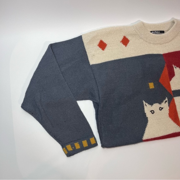Alpaka Fashions 100% Alpaca Wool Cat Geometric Crewneck Sweater One Size Peru - Picture 5 of 12